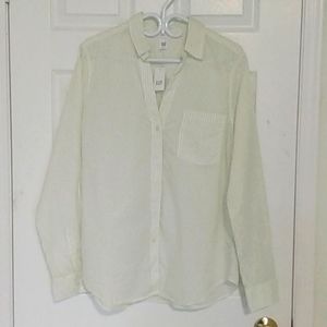 NWT GAP Cream button front Shirt Green Stripes Large